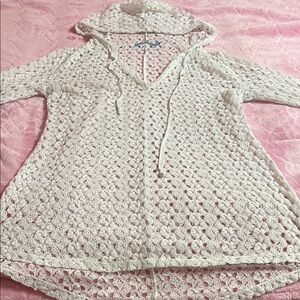 off-white lace mesh swimsuit coverup